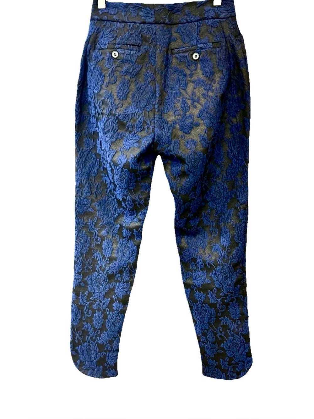 Soft Surroundings Navy Floral Jacquard Brocade Ankle Pants Size 6 - Picture 3 of 9